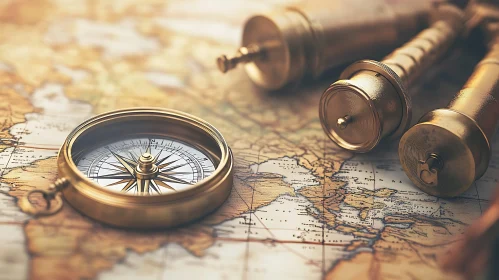 Vintage Navigation Tools on Old Map