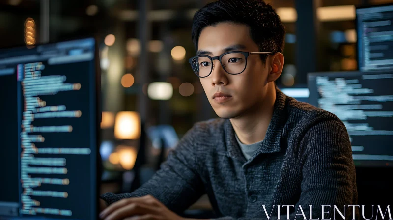 Man Coding at Night