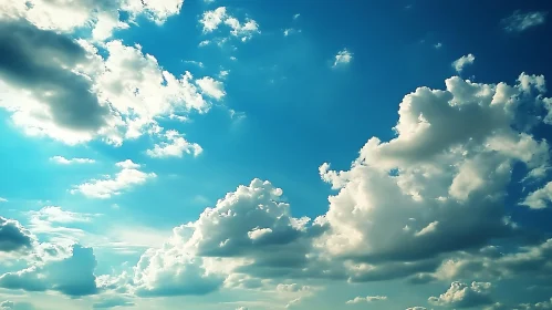 Fluffy Clouds in Azure Sky