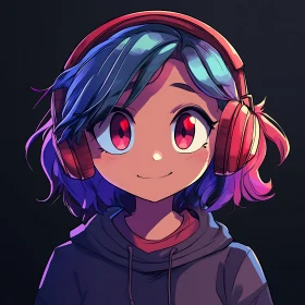 Colorful Anime Portrait of a Character with Headphones