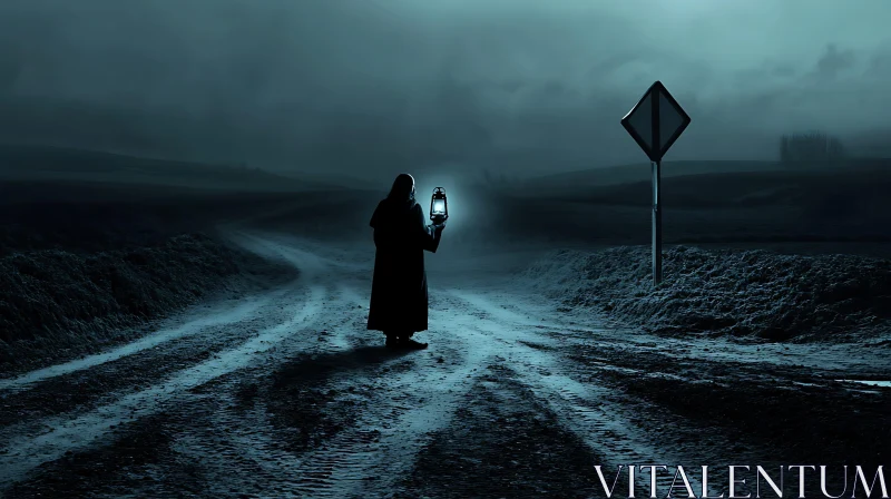 Mysterious Figure on Dark Road