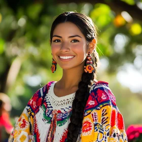 Woman with Braided Hair and Colorful Dress