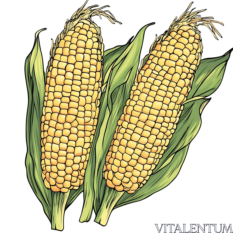 Golden Corn and Green Leaves Illustration