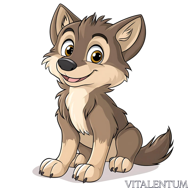 Cartoon Wolf Cub with a Smile AI Image