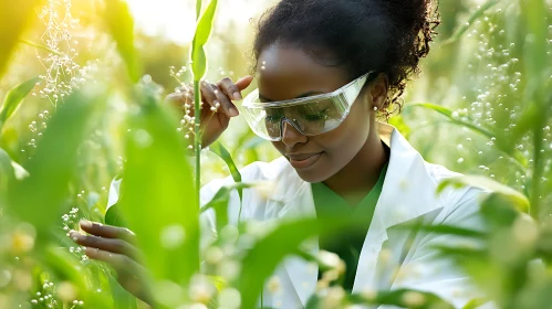 Woman Scientist Inspecting Crops
