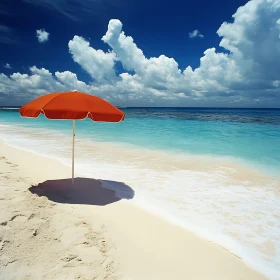 Seaside Relaxation: Orange Umbrella on Beach