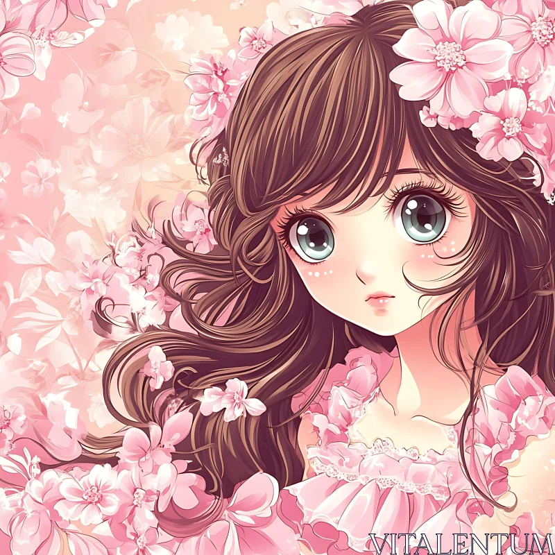 Ethereal Anime Portrait with Blossoming Flowers
