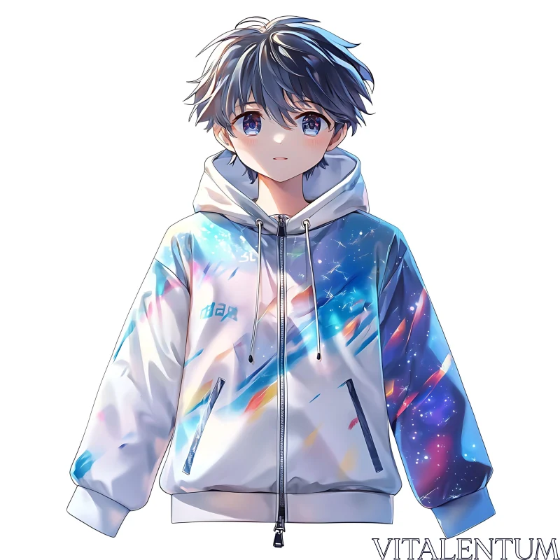Anime Girl in Colorful Space-Themed Hoodie
