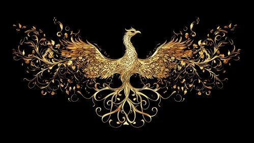 Phoenix Illustration with Golden Details