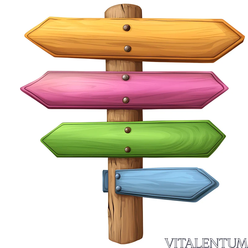Directional Wooden Signpost with Painted Arrows