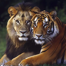 Majestic Wildlife: Lion and Tiger Portrait