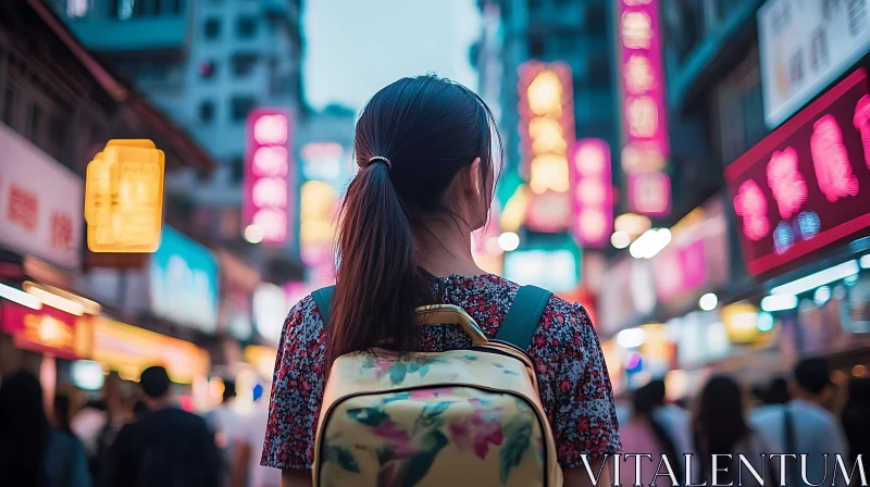 Woman in a Neon Lit City AI Image