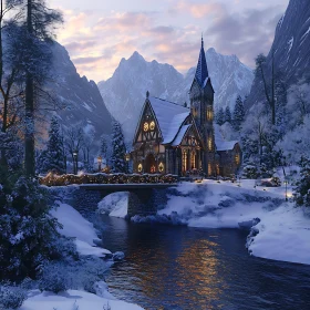 Winter Church by the River
