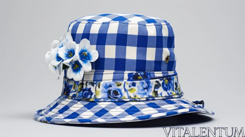 Blue Bucket Hat with Floral Pattern - Elegant Fashion Accessory AI Image
