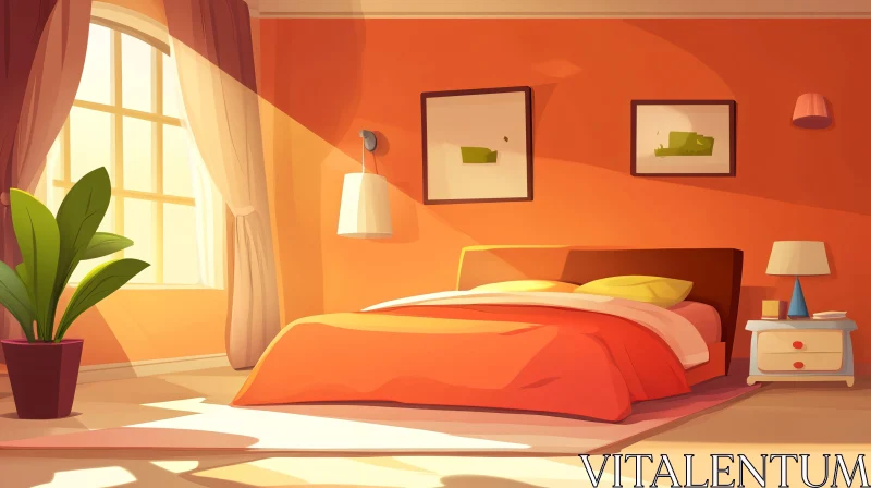 Cozy Bedroom with Orange Walls and Bed