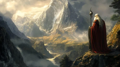 Fantasy Wizard in Mountainous Realm