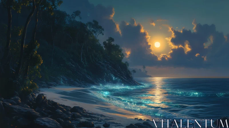 AI ART Moonlit Seascape with Glistening Waves