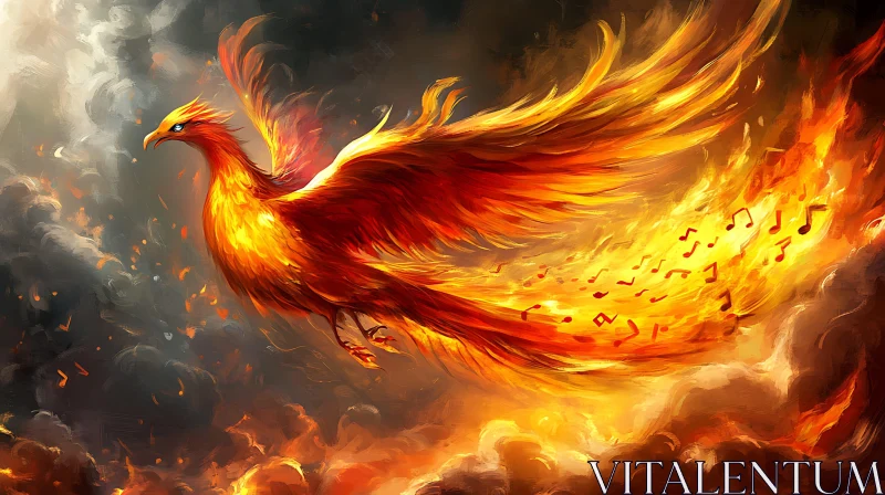 Mythical Phoenix Ablaze with Musical Notes