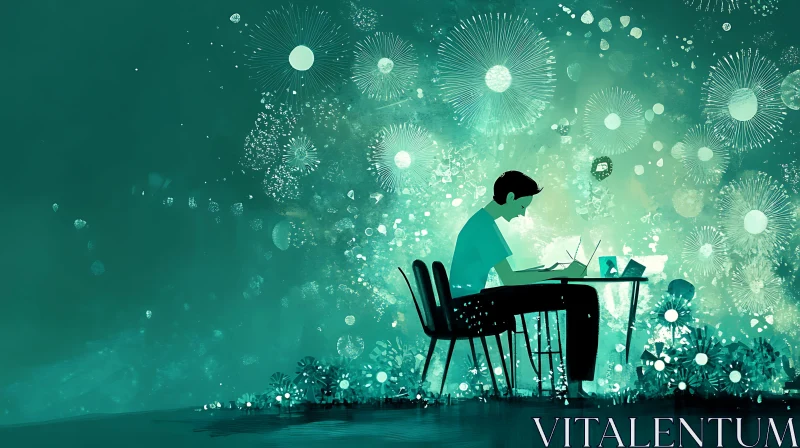 Man Working in Turquoise Dandelion Room