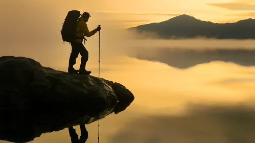 Silhouette of a Hiker at Sunrise
