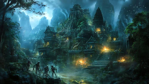 Eerie Ruins in Misty Landscape