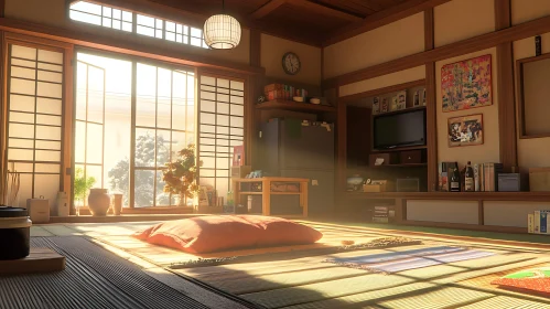 Tranquil Japanese Interior with Sunlight