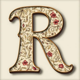 Ornate Letter R with Floral Design