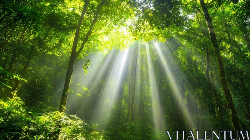Sunlight Streaming in a Dense Green Forest