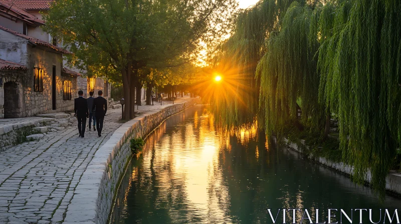 Tranquil Riverside Walk at Sunset AI Image