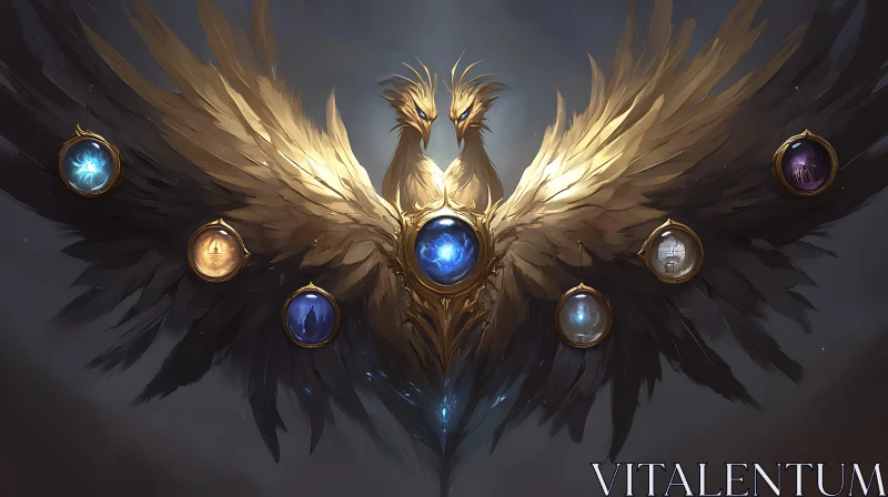 Twin Phoenixes with Magical Emblems