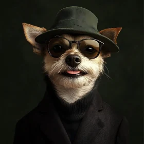Dog Wearing Hat and Sunglasses
