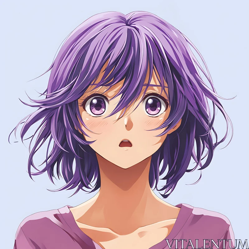 Surprised Anime Girl with Purple Hair