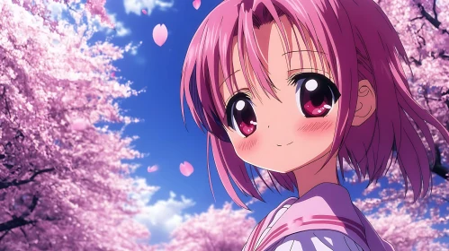 Anime Girl in Spring Cherry Blossom