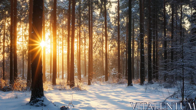 Snowy Forest with Golden Sunlight