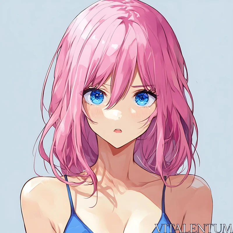 Pink-Haired Anime Character with Blue Eyes