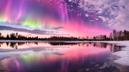 Mesmerizing Northern Lights Reflected in Tranquil Lake