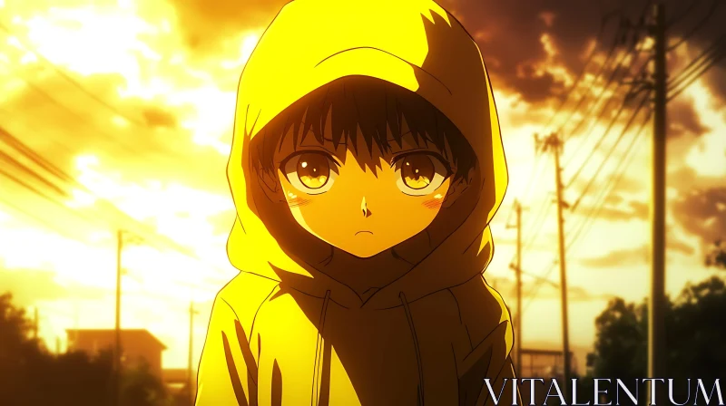 Anime Child in Golden Sunset AI Image