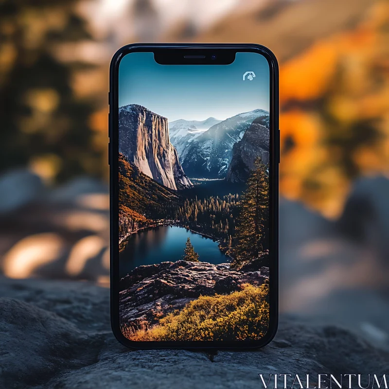 Scenic Mountain Landscape on Mobile Device AI Image