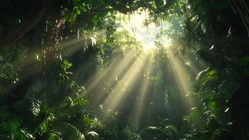 Ethereal Sunbeams in a Verdant Jungle