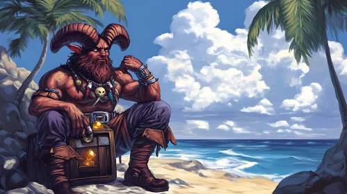 Fantasy Demon with Treasure on Tropical Beach