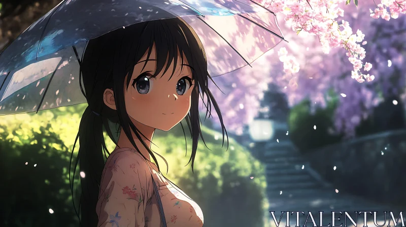 Serene Anime Girl Under Cherry Blossoms AI Image