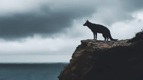 Silhouette of Wolf on Cliff