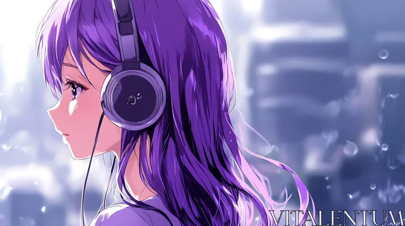 Serene Anime Character Listening to Music AI Image