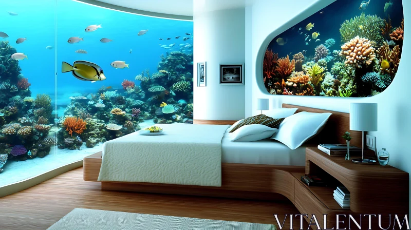 Aquatic Oasis: Bedroom with Coral Reef View AI Image