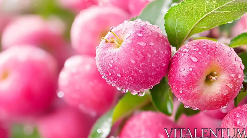 AI ART Close-up of Ripe Pink Apples on Tree