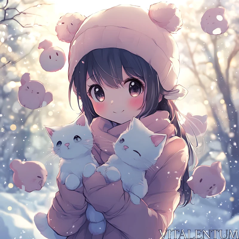 Adorable Winter Anime Illustration AI Image