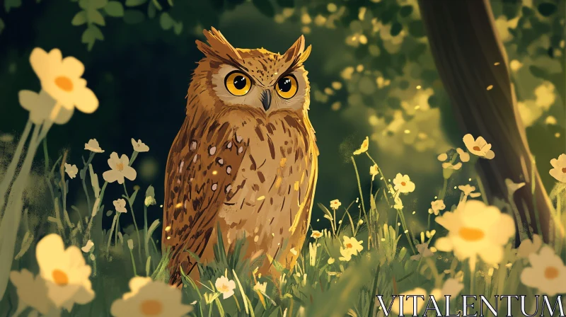 AI ART Owl Among Spring Blossoms