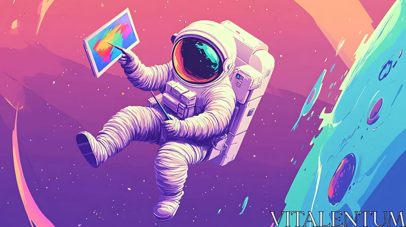 Floating Astronaut Artist in Cosmos AI Image