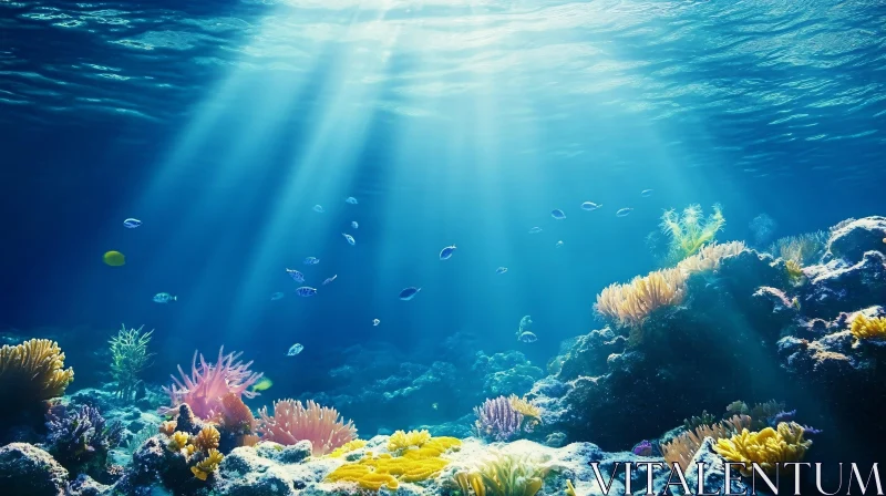 Sunlit Coral Reef with Fish AI Image