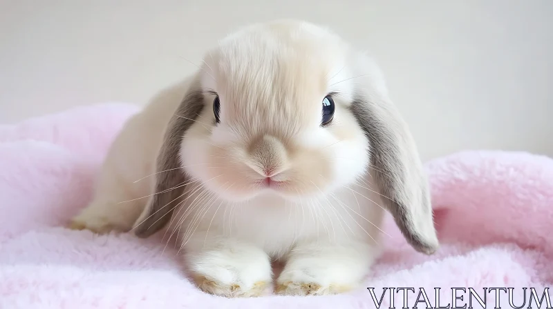 Fluffy White Rabbit on Soft Bedding AI Image